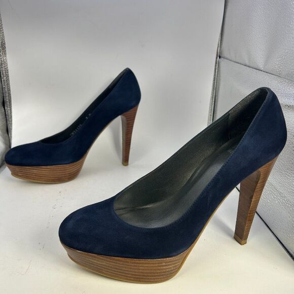 Stuart Weitzman Stilts Platform Pumps Suede leather ladies 7.5 nice blue shoes - Picture 8 of 14